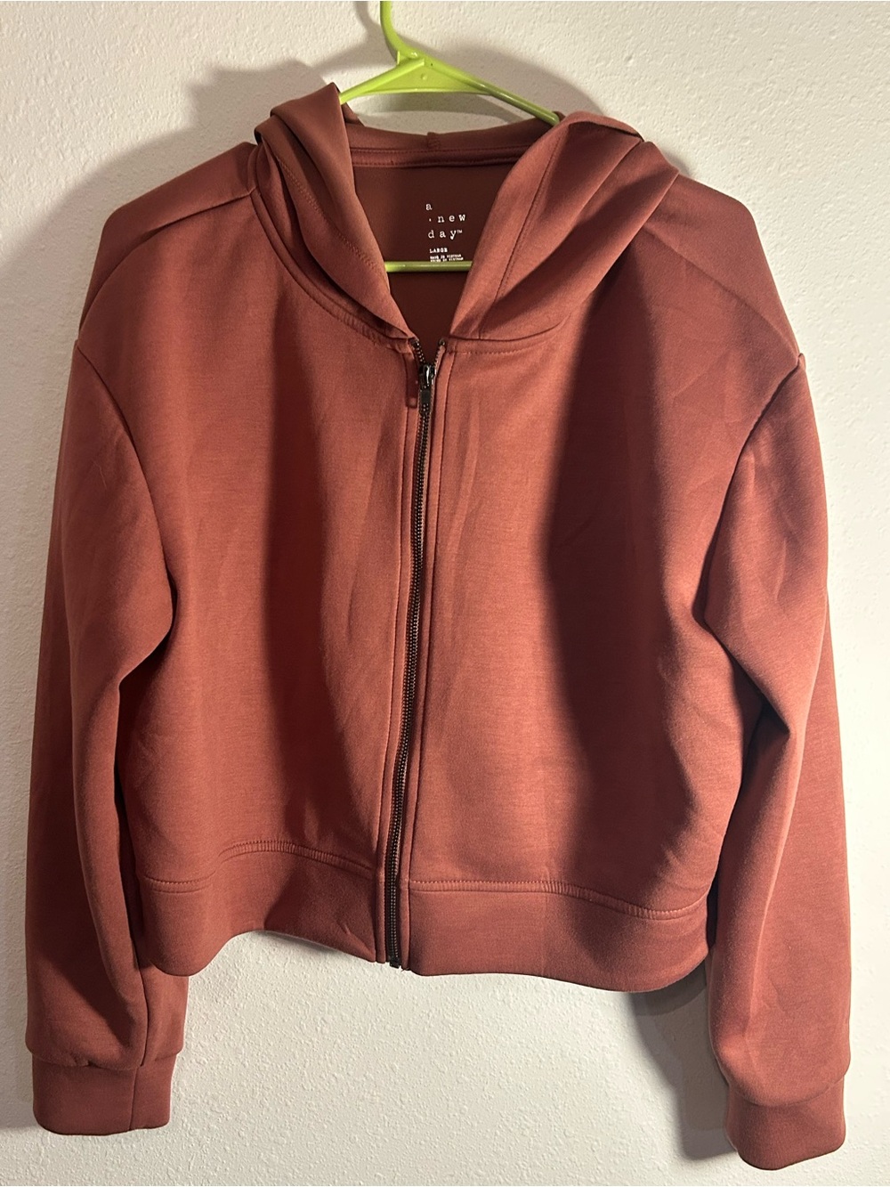 a new day Women's Zip-Front Hooded Bomber Jacket in Rust